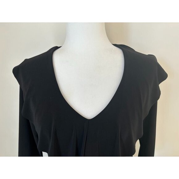 SYMPLI Tunic Blouse Top Size 4 Black 3/4 Sleeves Ruffle Neckline Front Stretch - Picture 2 of 7